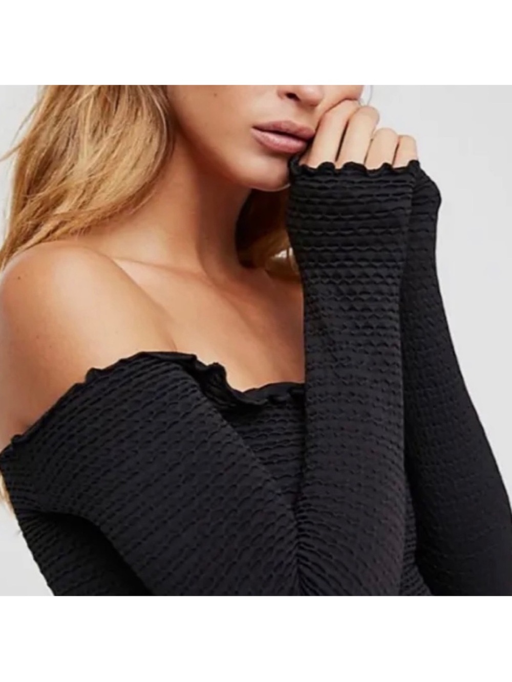 Free People Intimately Off-Shoulder Black Textured Women's top